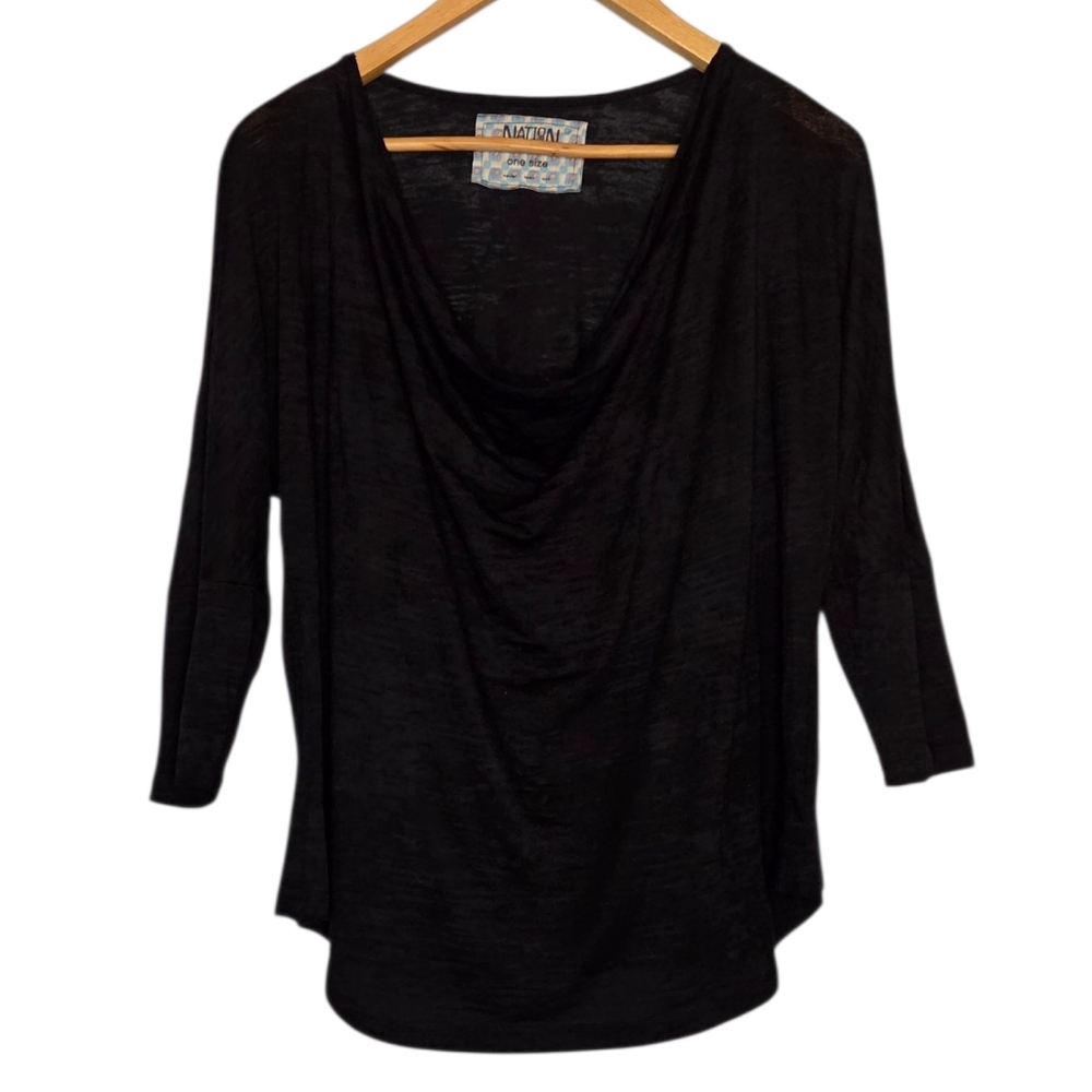 Nation Ltd. Semi Sheer Cowl Neck 3/4 Sleeve Top One Size